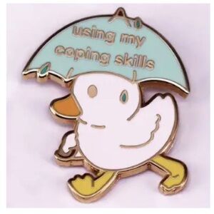 Duck Umbrella Coping Skills Enamel Pin